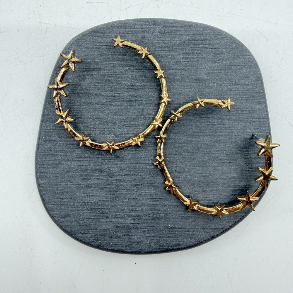 Gold Tone Star Large Hoop Earrings Celestial Y2K Boho Statement Jewelry Gift